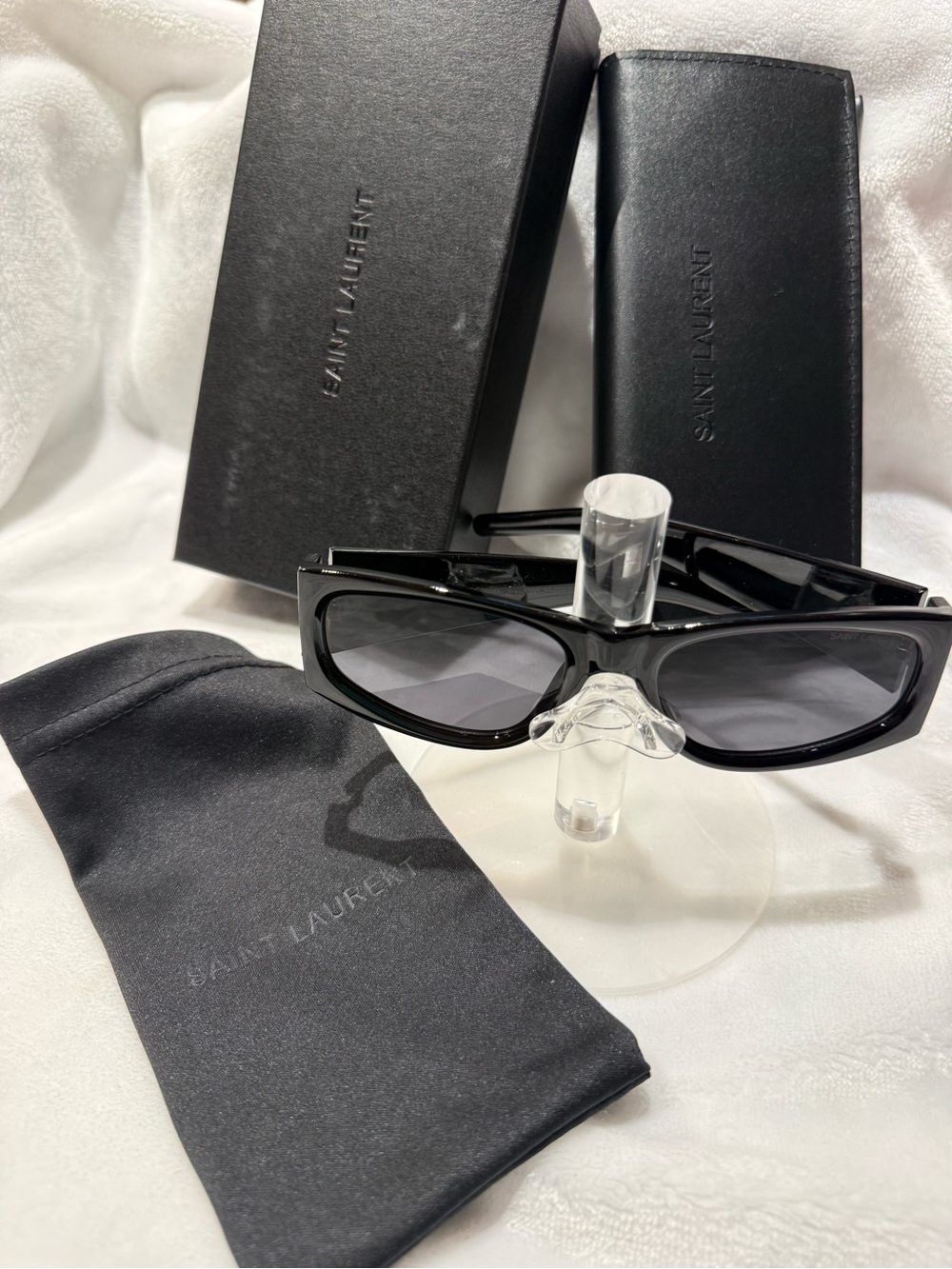 Saint Laurent Glossy Black Rectangular Sunglasses